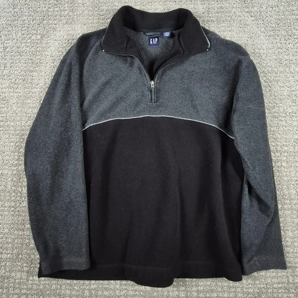 Vintage Y2k Gap Athletic Quarter-Zip Fleece Pullover Mens XL Gray Black Baggy